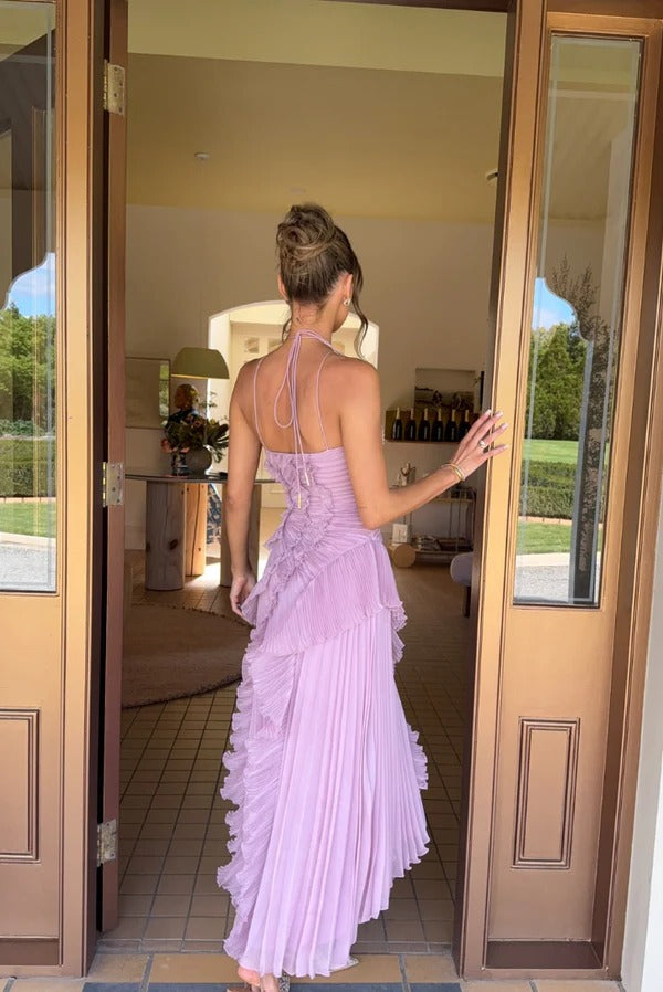 Women's Pleated Halter Midi Dress for Elegant Summer Style