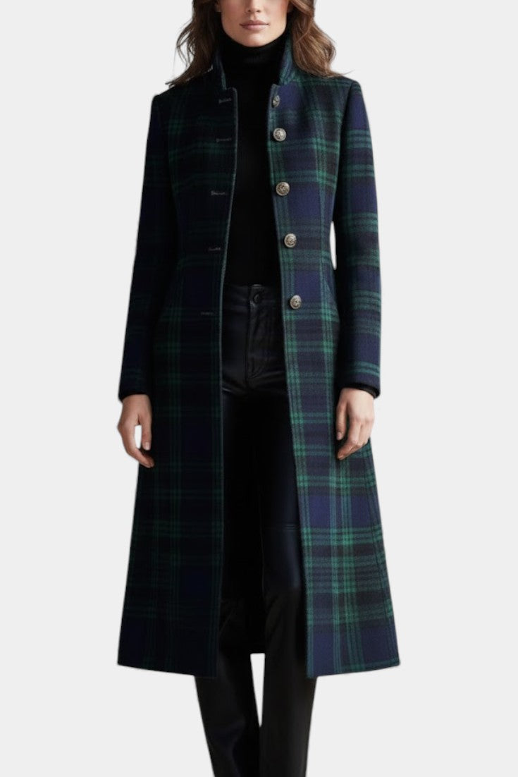 Women's Midi Coat with Two-Tone Check Pattern