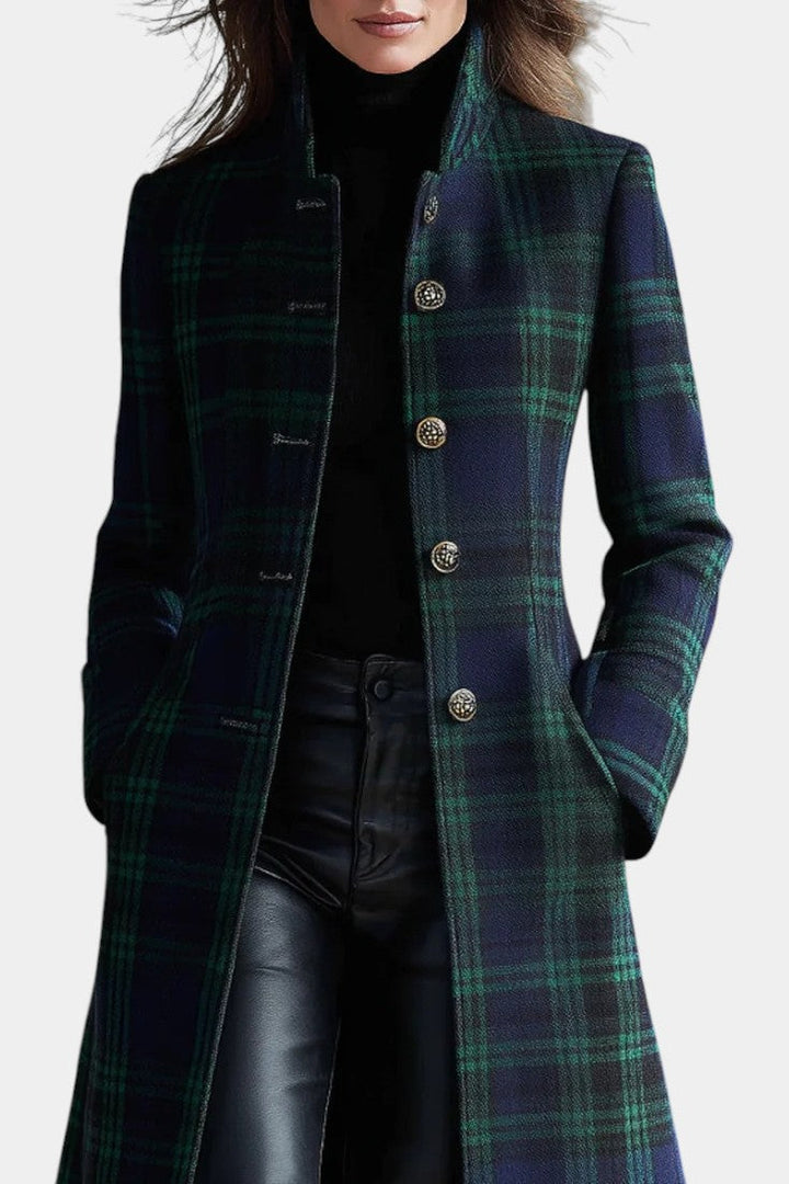 Women's Midi Coat with Two-Tone Check Pattern