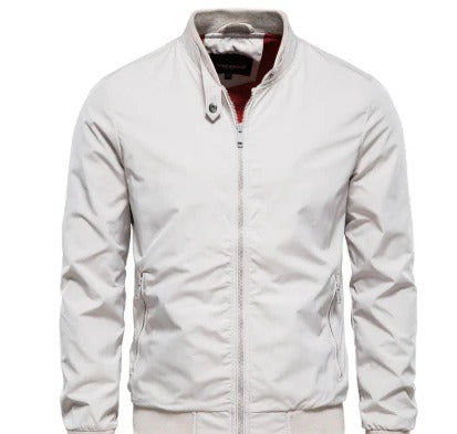 Men's Lightweight Zip-Up Ribbed Bomber Jacket with Stand Collar