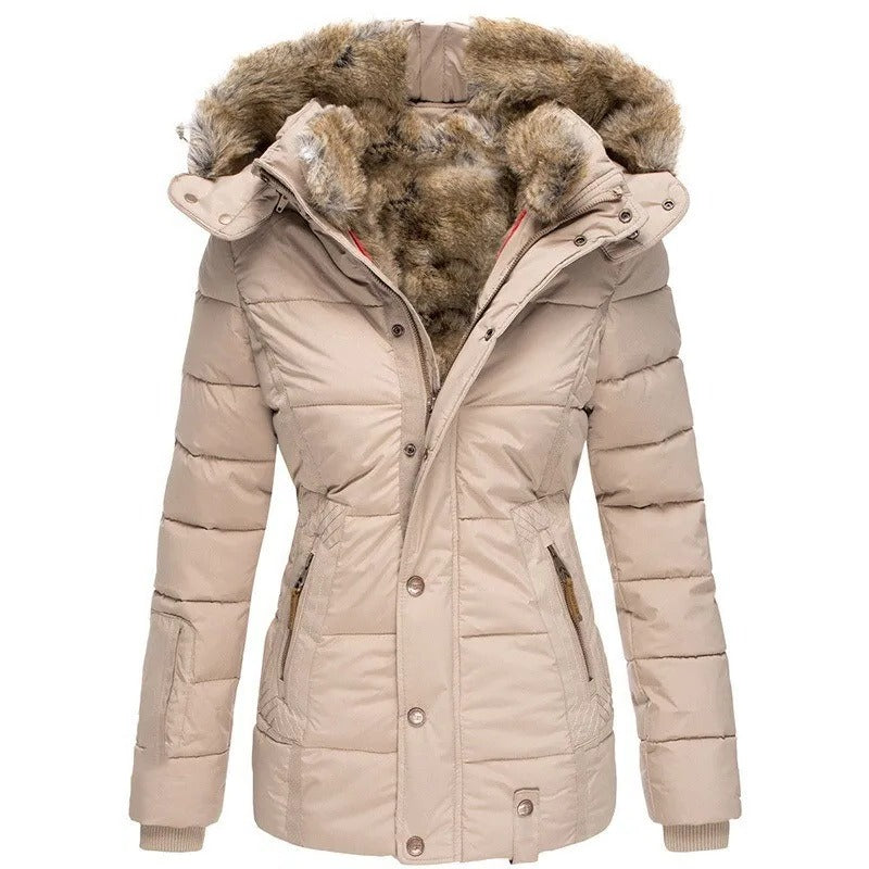 Women's Hooded Jacket with Fur Collar