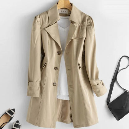 Gabardina clásica para mujer con cierre frontal de botones, ideal para el día a día