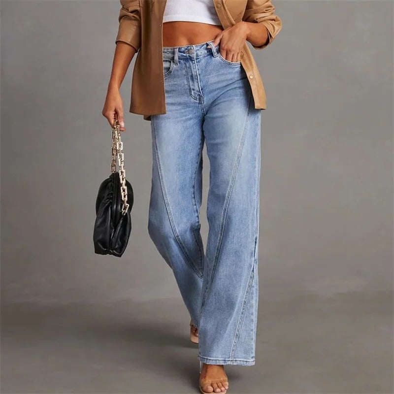 Women's High Waist Straight Leg Denim Pants