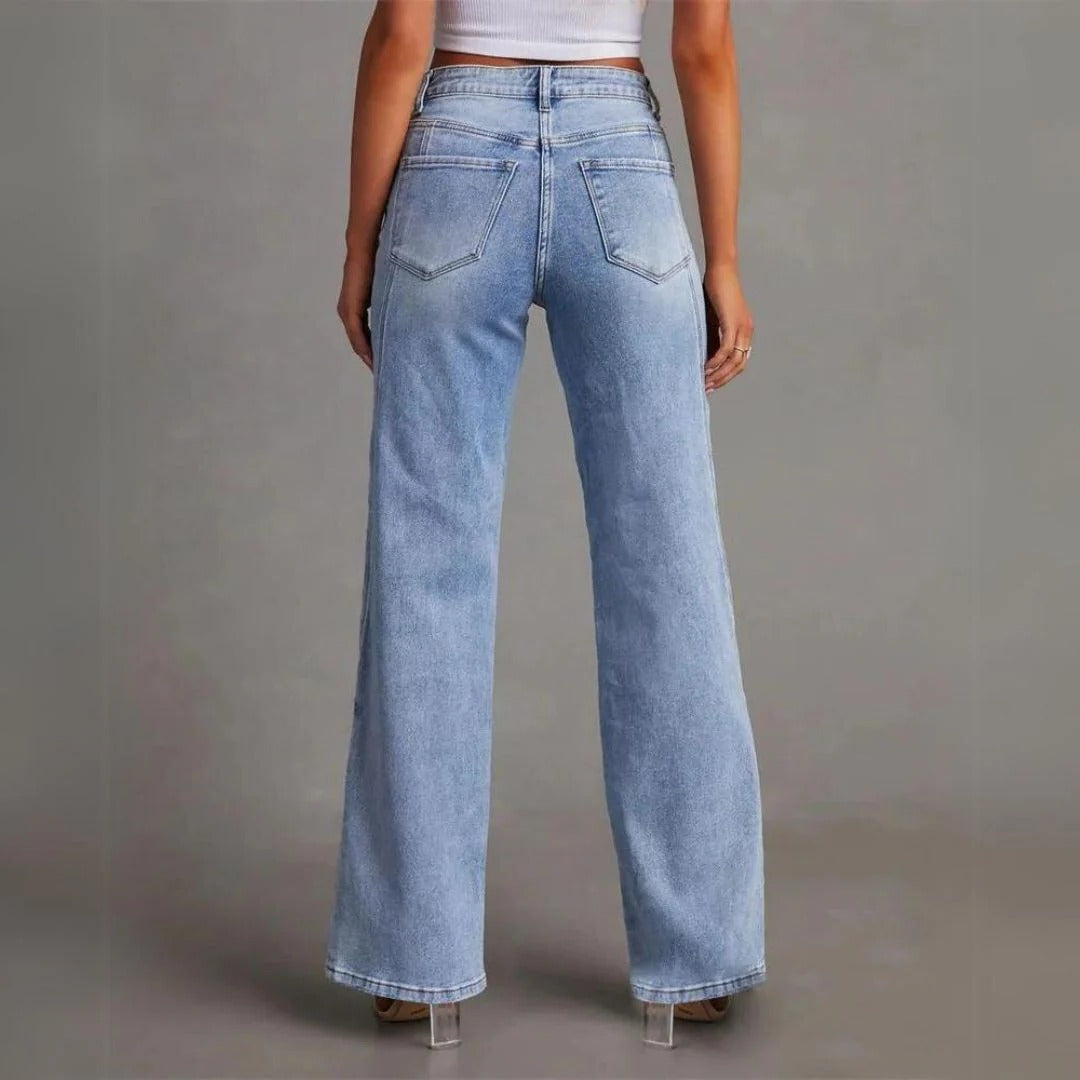 Women's High Waist Straight Leg Denim Pants