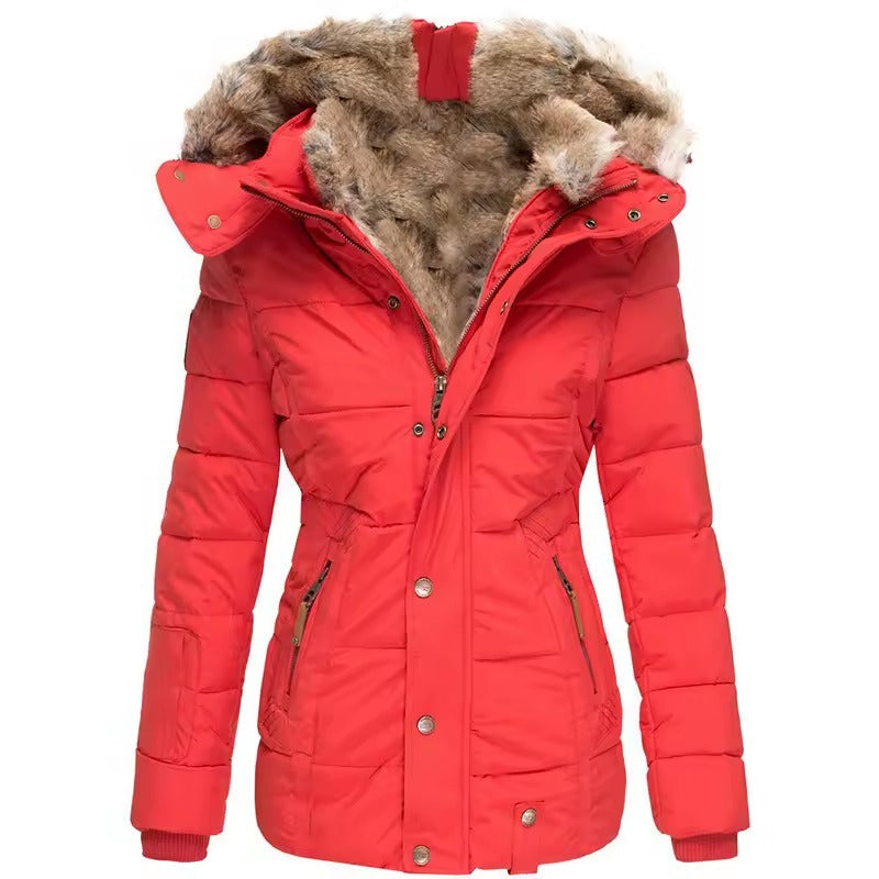 Women's Hooded Jacket with Fur Collar