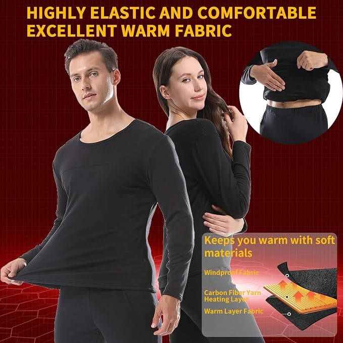 Men's Heated Thermal Underwear Set with 2PCS Batteries for Outdoors