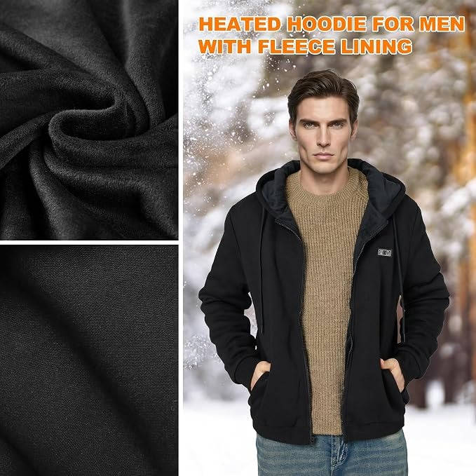 Men's Heated Fleece Hoodie with 7.4V Battery for Winter Warmth