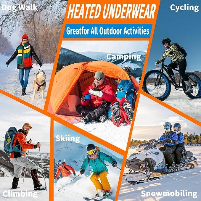 Men's Heated Thermal Underwear Set with 2PCS Batteries for Outdoors