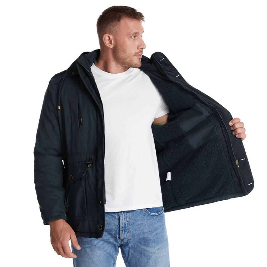 Men's Insulated Winter Parka Jacket with Hood - Windproof Coat