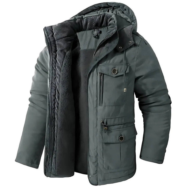 Men's Insulated Winter Parka Jacket with Hood - Windproof Coat