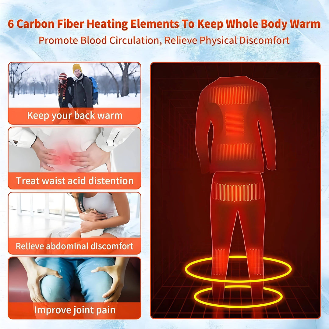 Men's Heated Thermal Underwear Set with 2PCS Batteries for Outdoors