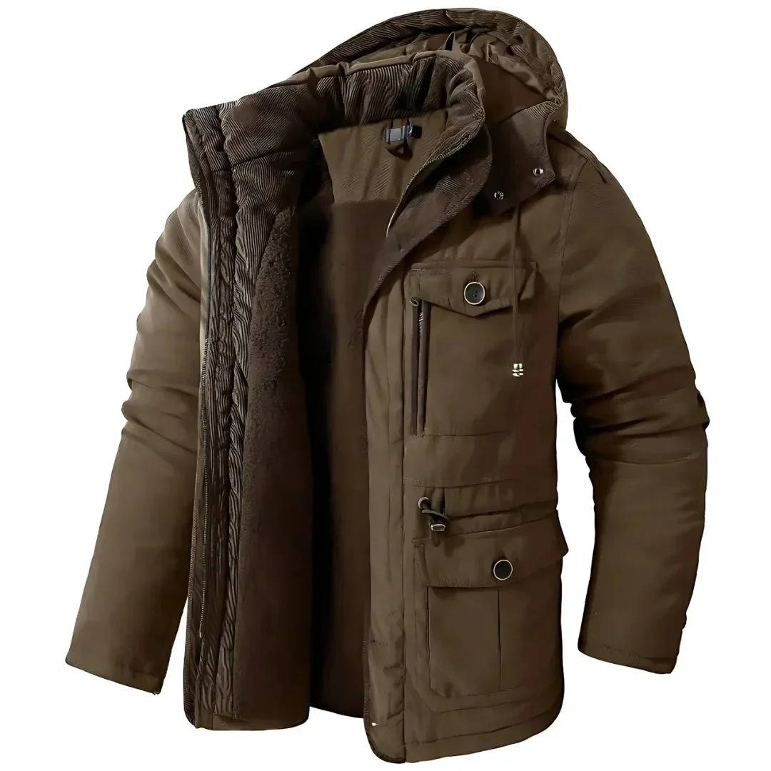 Men's Insulated Winter Parka Jacket with Hood - Windproof Coat
