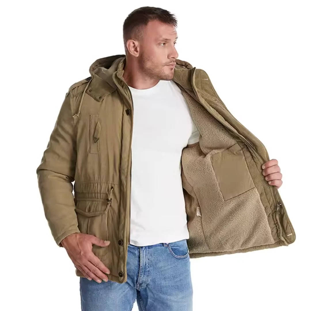 Men's Insulated Winter Parka Jacket with Hood - Windproof Coat
