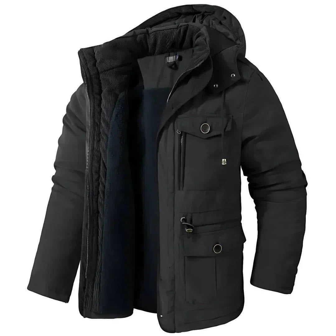 Men's Insulated Winter Parka Jacket with Hood - Windproof Coat