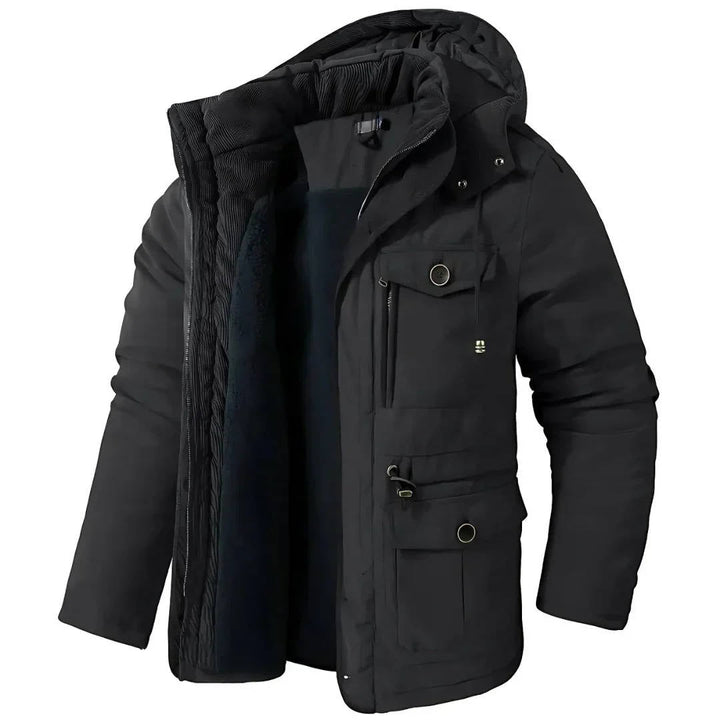Men's Insulated Winter Parka Jacket with Hood - Windproof Coat
