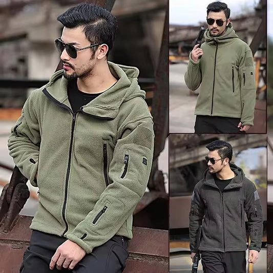 Men's Water-Resistant Thermal Zip-Up Fleece Jacket with Pockets