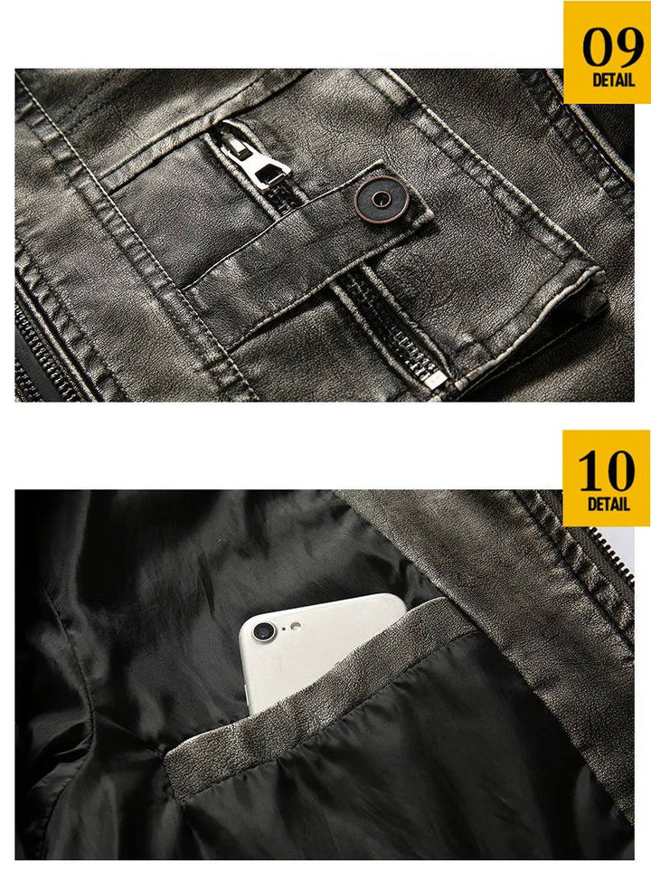 Men's Black Distressed Faux Leather Motorcycle Jacket