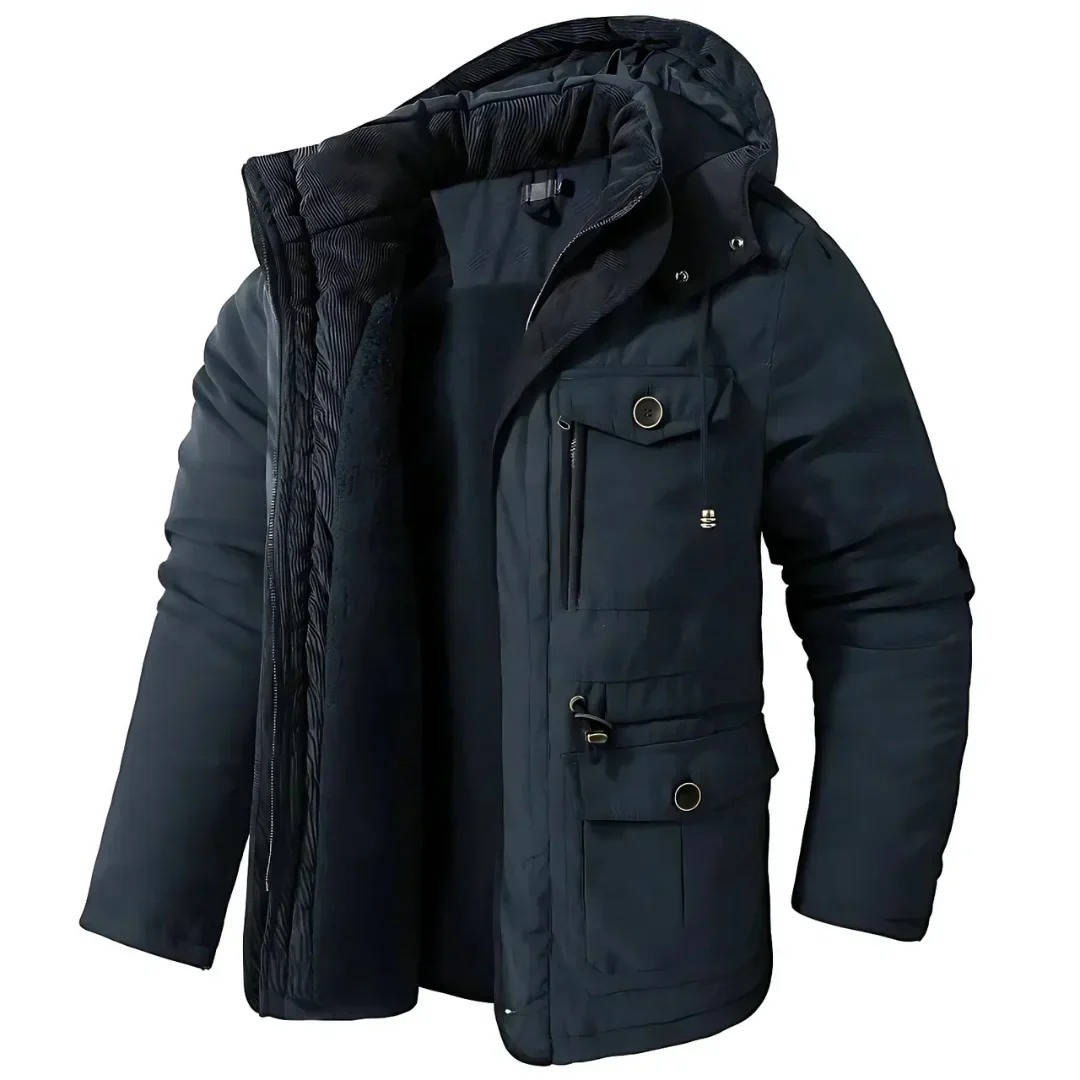 Men's Insulated Winter Parka Jacket with Hood - Windproof Coat
