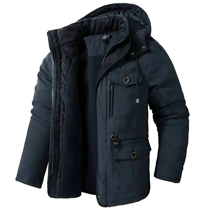 Men's Insulated Winter Parka Jacket with Hood - Windproof Coat