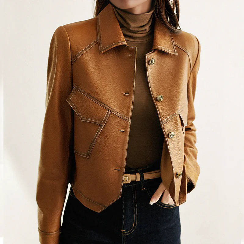 Women's Cropped Leather Biker Jacket