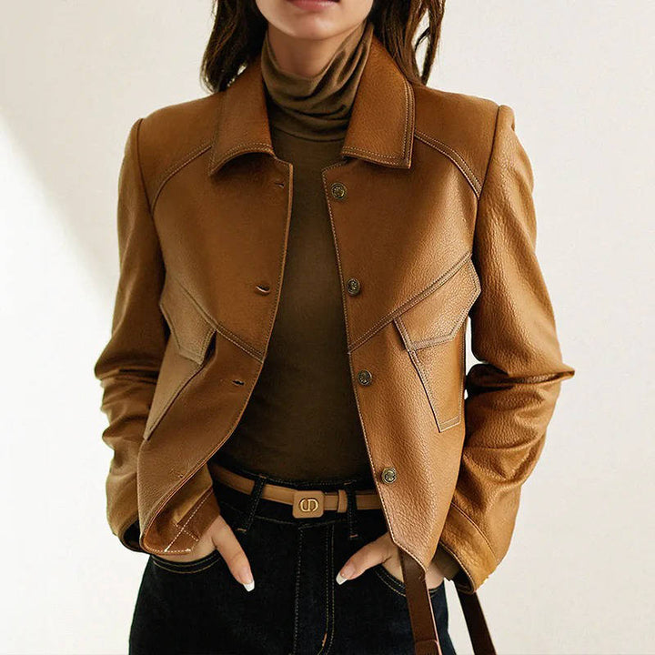 Women's Cropped Leather Biker Jacket