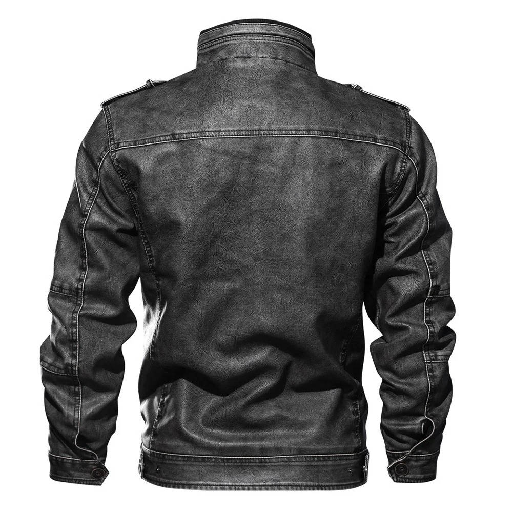 Men's Black Distressed Faux Leather Motorcycle Jacket