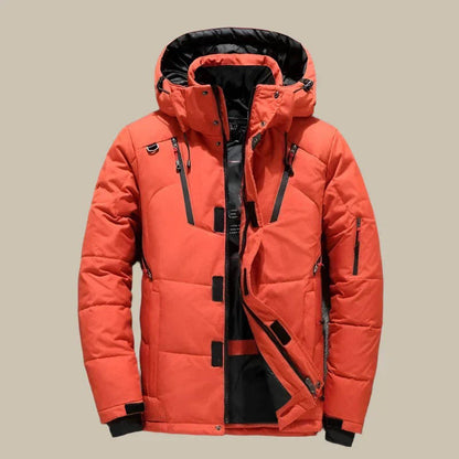 Men's Hooded Winter Jacket with Weather-Resistant Shell Design