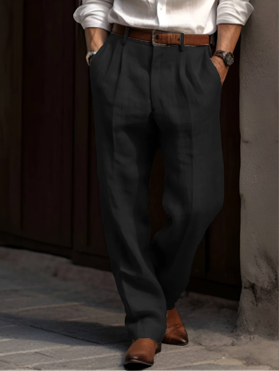 John | Men's Classic Pleated Linen Trousers