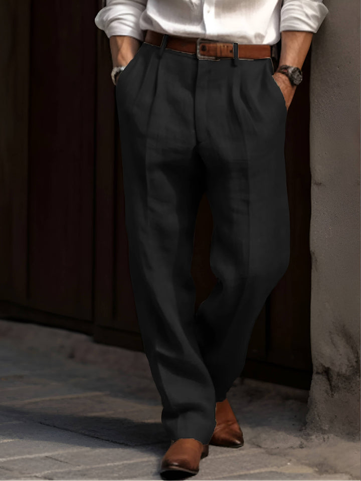 John | Men's Classic Pleated Linen Trousers