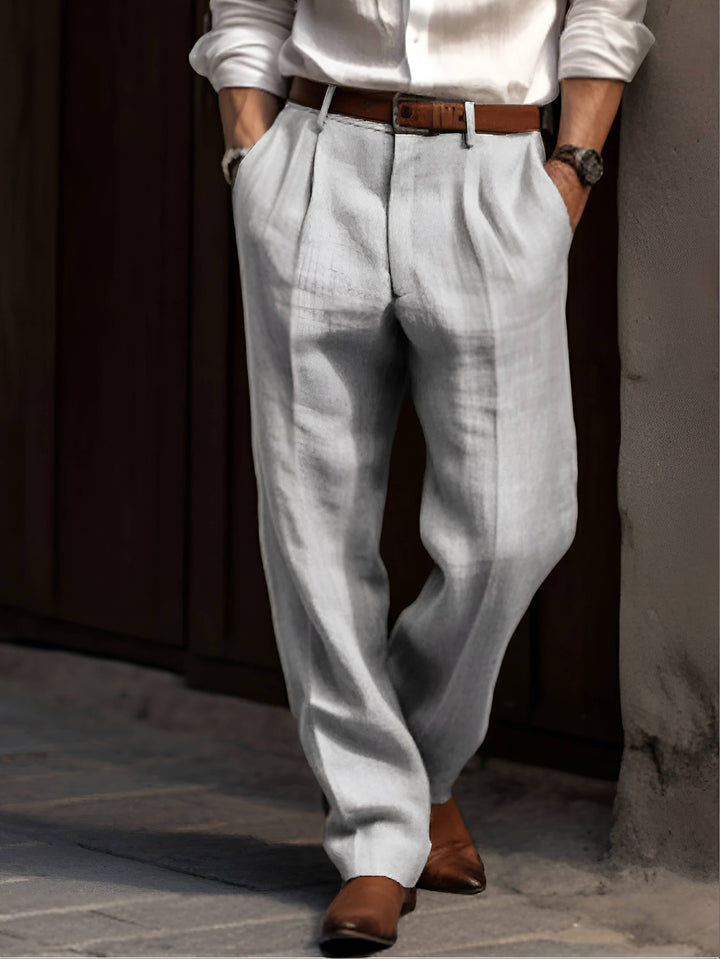 John | Men's Classic Pleated Linen Trousers