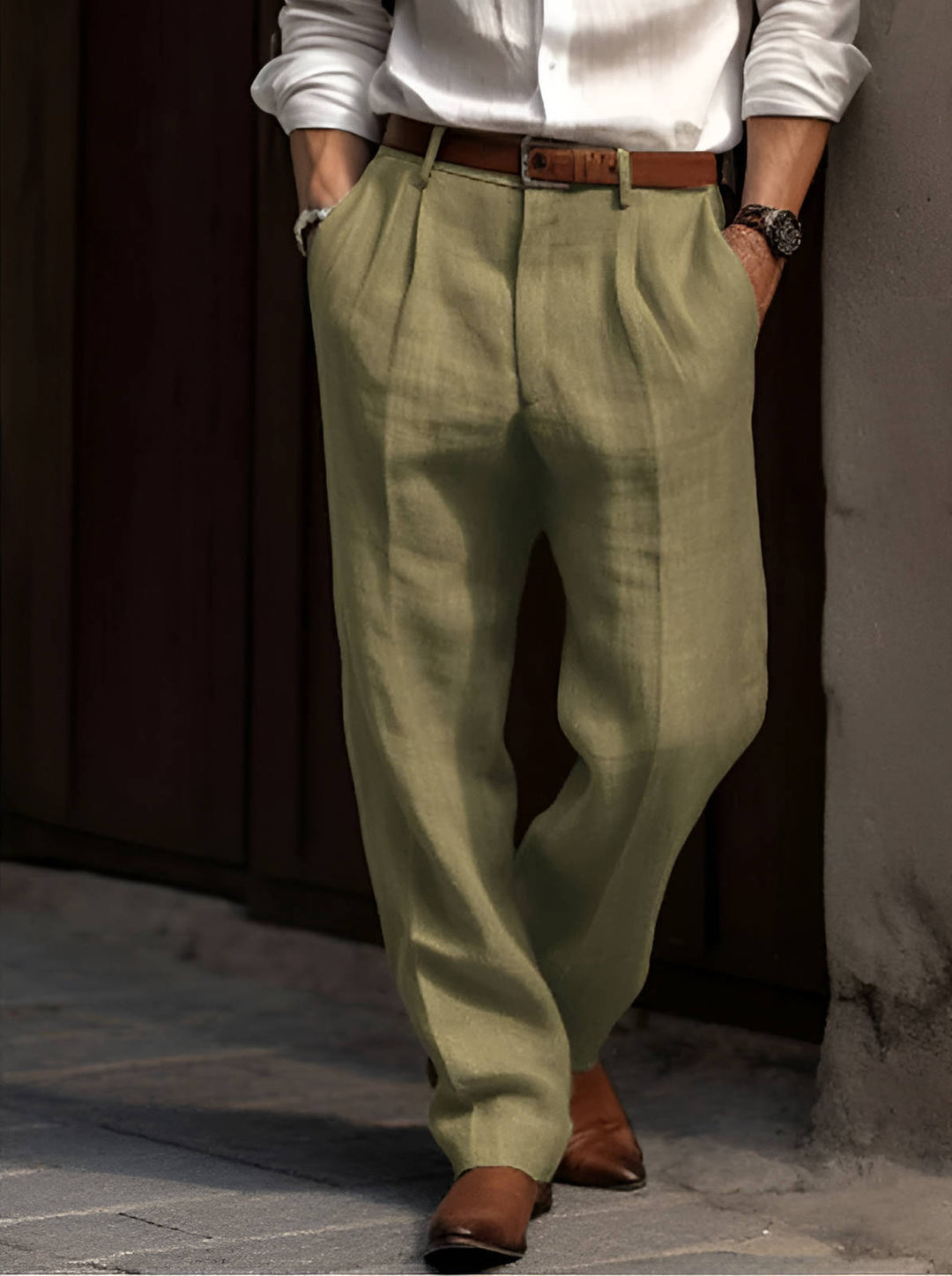 John | Men's Classic Pleated Linen Trousers