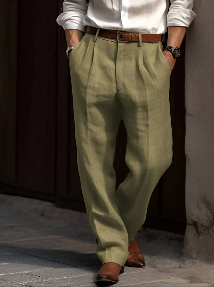 John | Men's Classic Pleated Linen Trousers