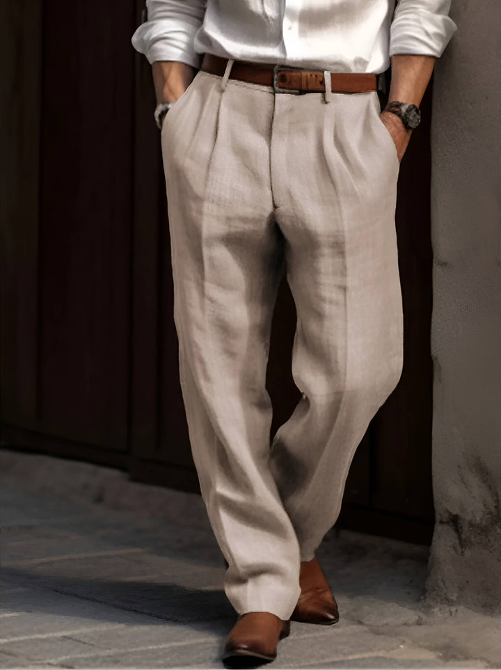 John | Men's Classic Pleated Linen Trousers