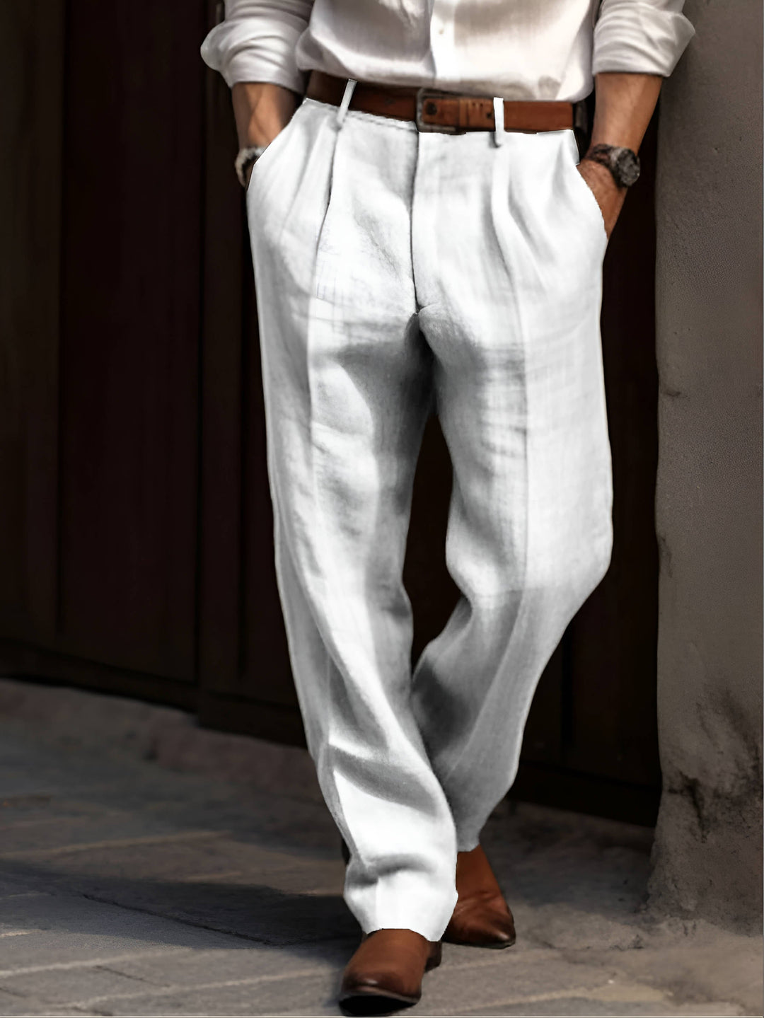 John | Men's Classic Pleated Linen Trousers