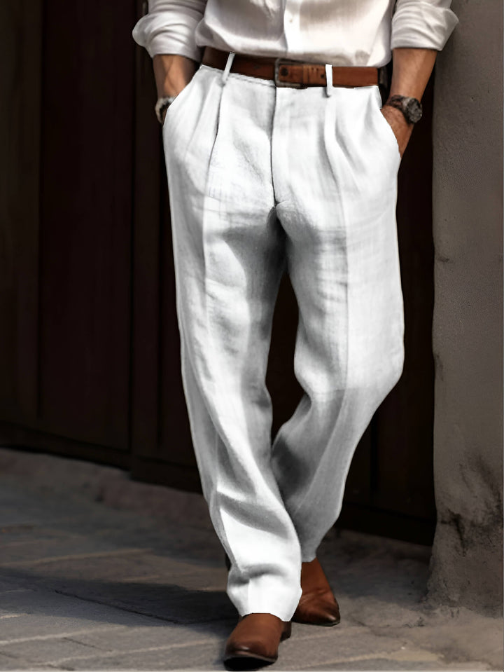 John | Men's Classic Pleated Linen Trousers