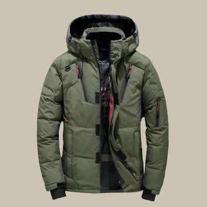 Men's Hooded Winter Jacket with Weather-Resistant Shell Design