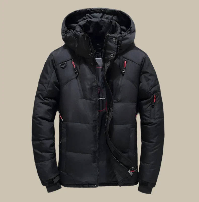Men's Hooded Winter Jacket with Weather-Resistant Shell Design