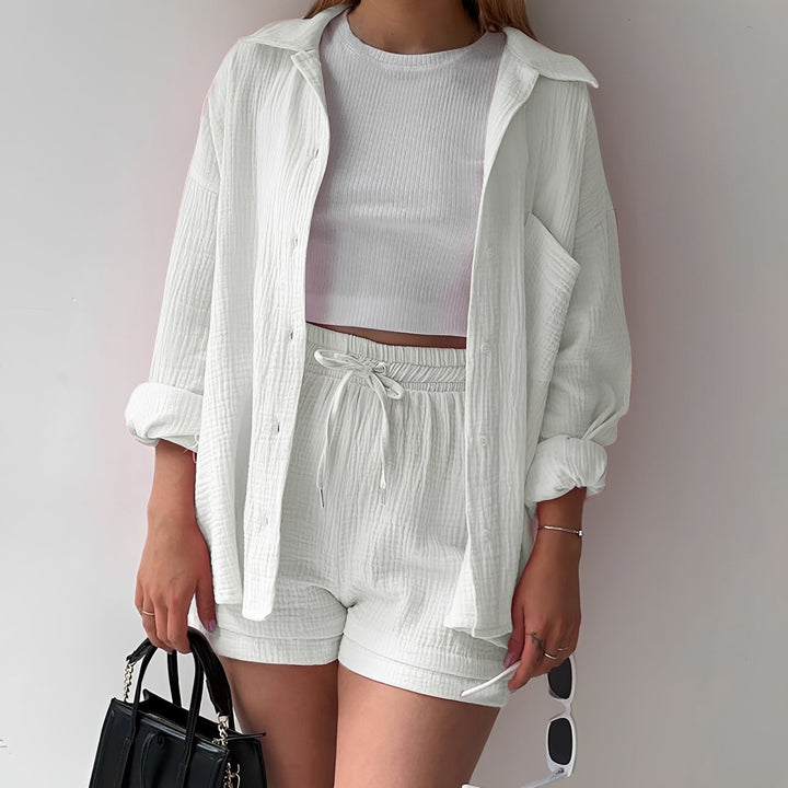 Julia | Women's Casual Set with Lapel Collar and High Waist