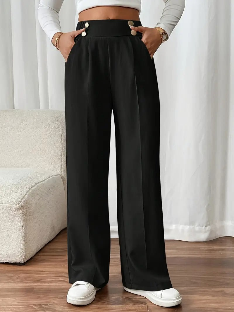 Women's Chic High-Waist Black Trousers