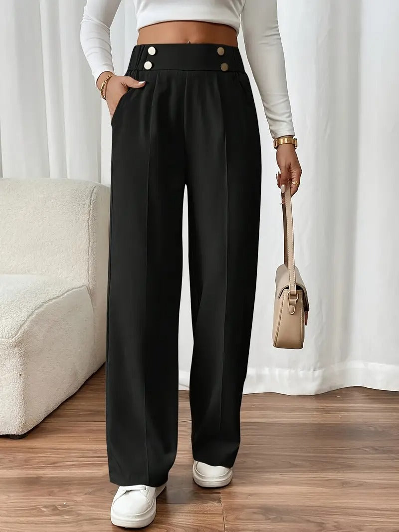 Women's Chic High-Waist Black Trousers