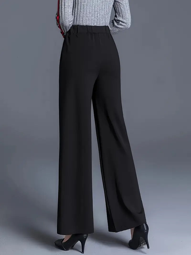 Women's High-Waist Wide-Leg Black Trousers