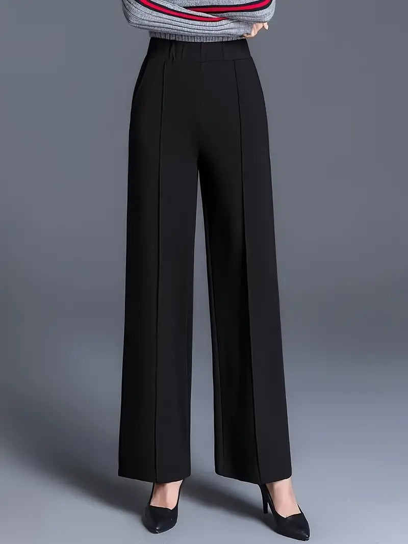 Women's High-Waist Wide-Leg Black Trousers