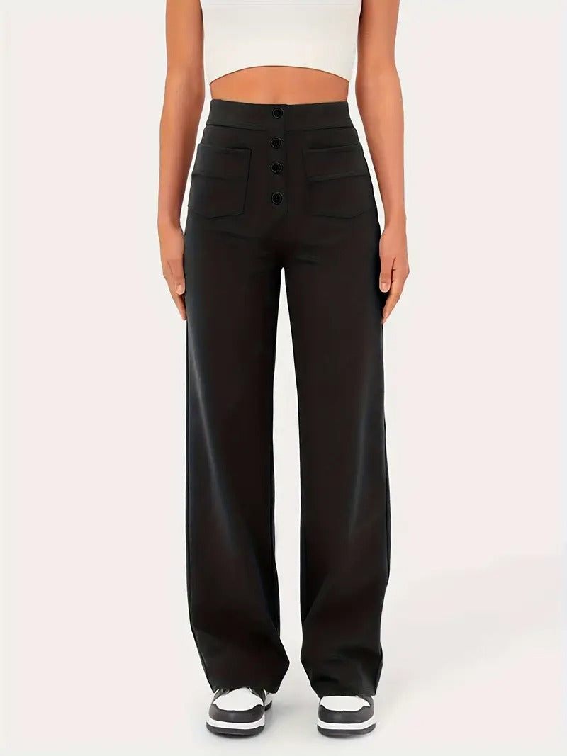 Women's Black Straight Leg Trousers for Winter