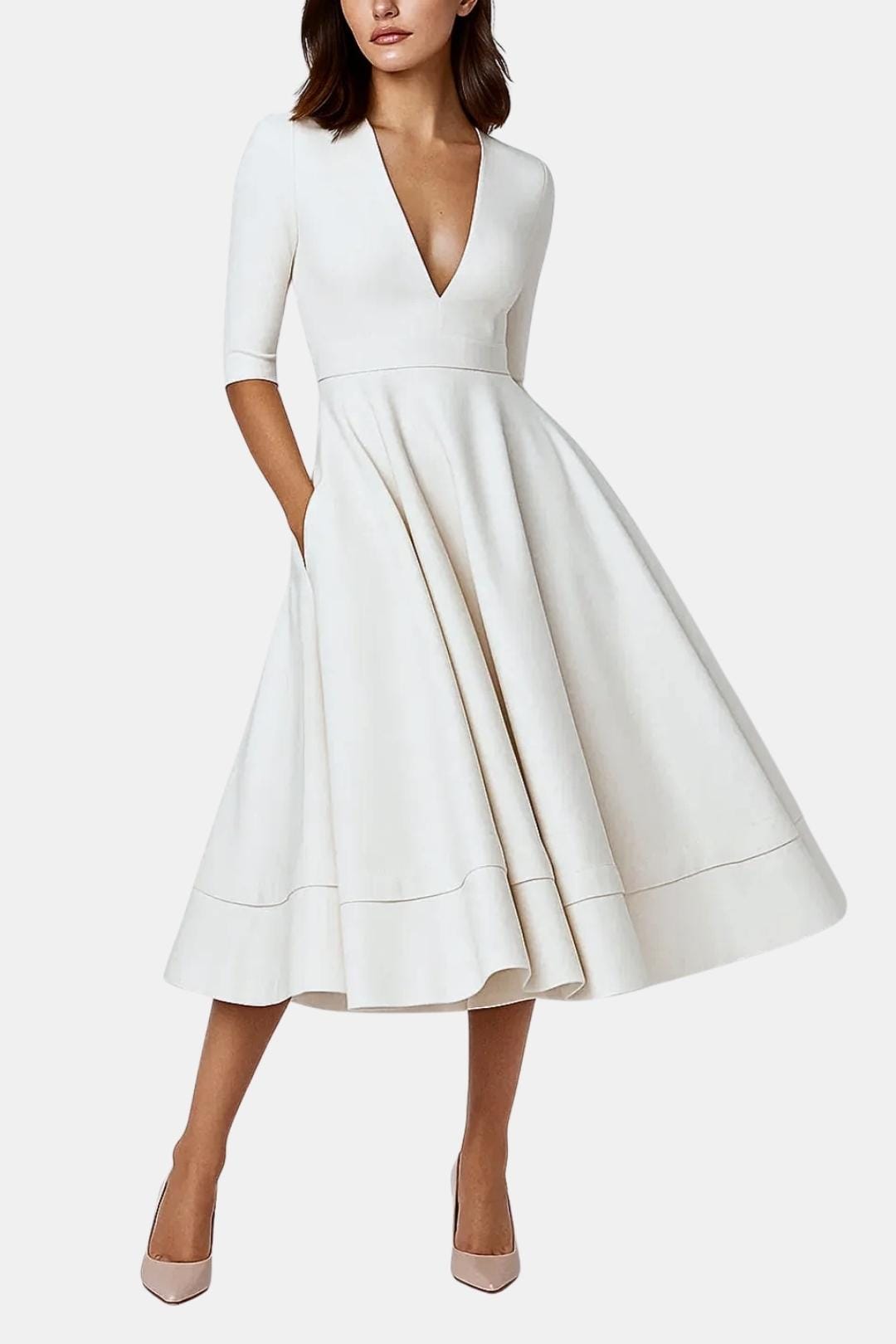 Irene | Women's V-Neck A-Line Midi Dress for Elegant Style