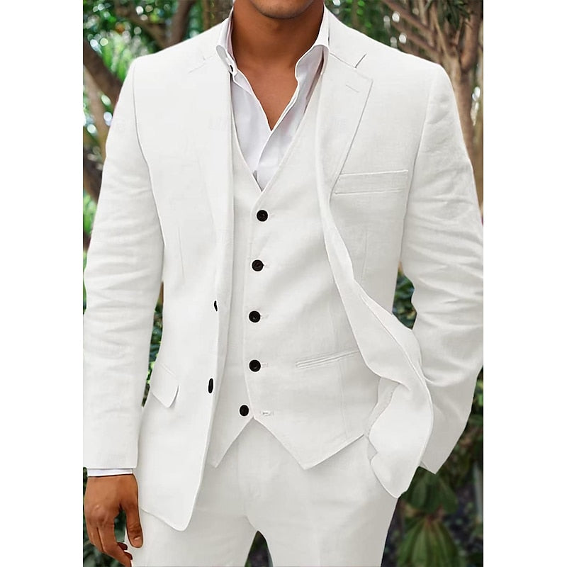 John | Men's Three-Piece Linen Blazer, Vest, and Pants Set