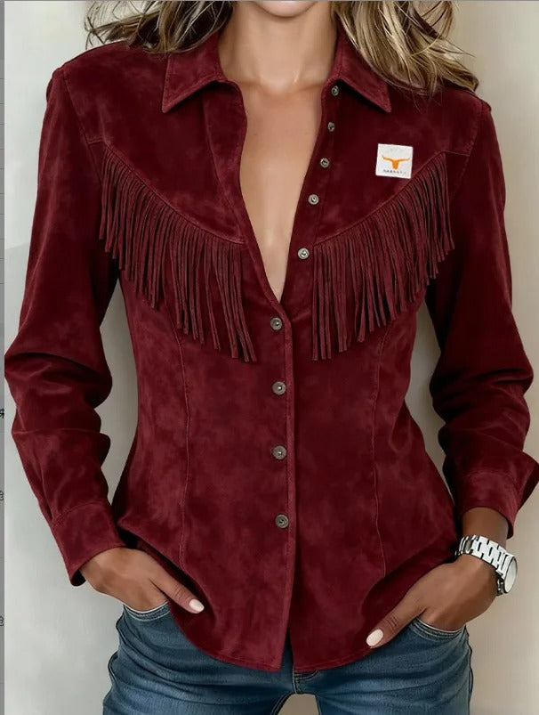 Jasmine | Women's Fringe Long Sleeve Button-Up Top