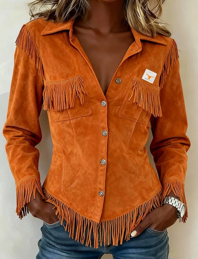 Jasmine | Women's Fringe Long Sleeve Button-Up Top