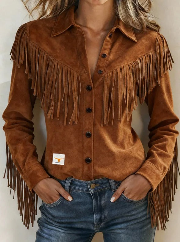 Jasmine | Women's Fringe Long Sleeve Button-Up Top