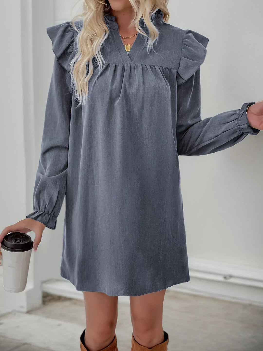 Jillian | Women's Ruffle Mini Dress with Long Sleeves