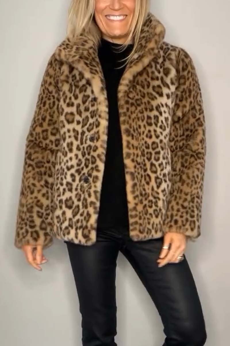 Women's Classic Winter Coat with Leopard Print